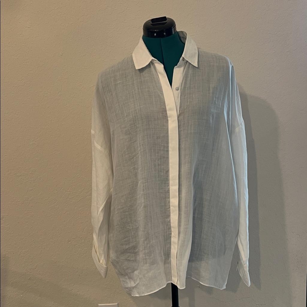 Classic White Sheer Button-Down Shirt For Women